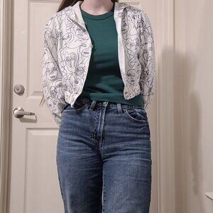 Zaful Cropped Abstract Line Art Hooded Jacket